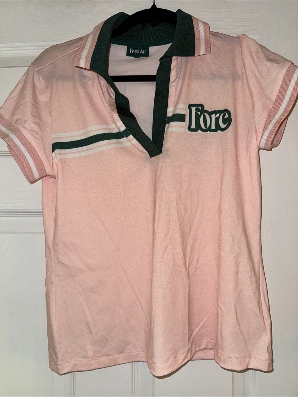 Fore All MEDIUM Pink Golf Polo with Green Trim